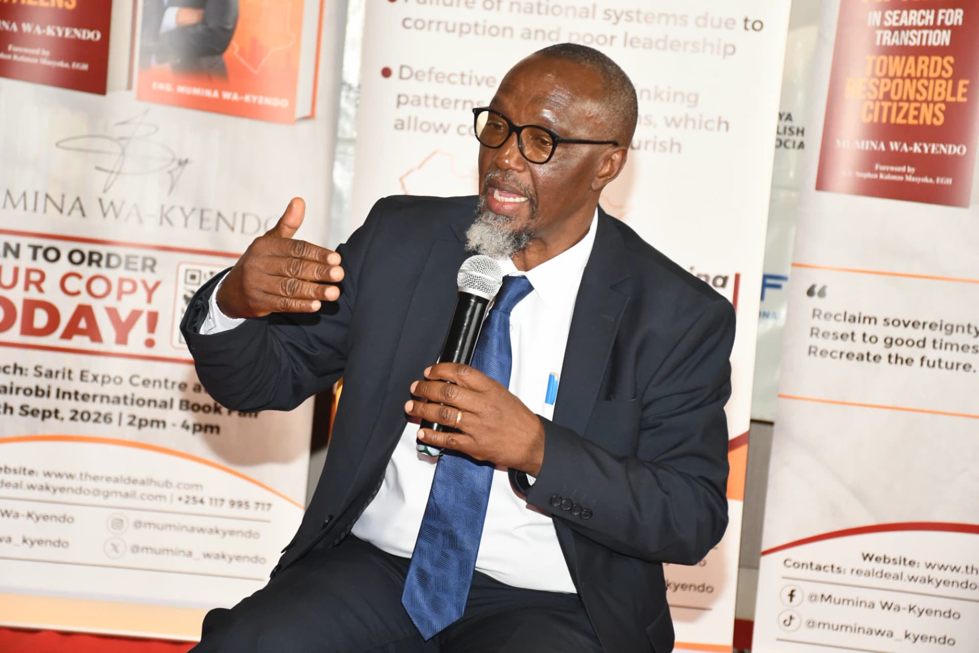 Engineer Mumina Wa-Kyendo speaking at the Nairobi International Book Fair